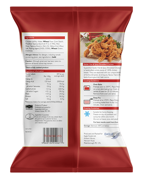 Superchick Sizzler Hot & Spicy Shredded Chicken (500g)